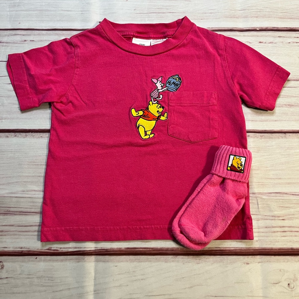 Vintage Disney Winnie the Pooh & Piglet Girls’ Size XXS Embroidered Pocket Tee